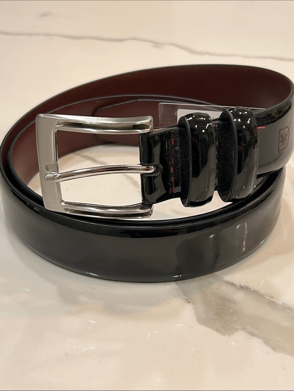 Stacy Adams Black Patent Leather Dress Belt with Silver Buckle 40